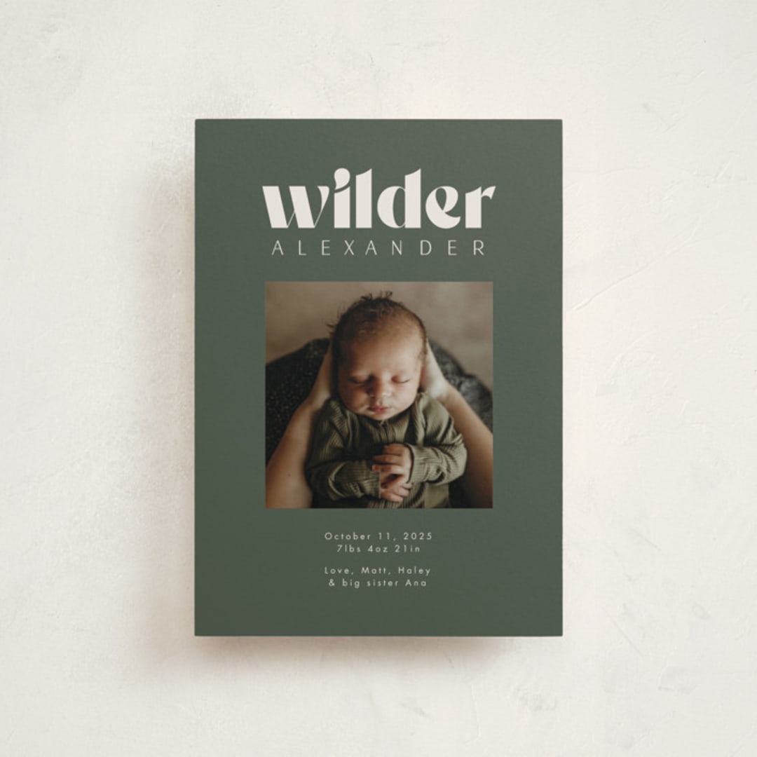 "Big Type" - Birth Announcements in Forest by Kristen Knechtel - Front