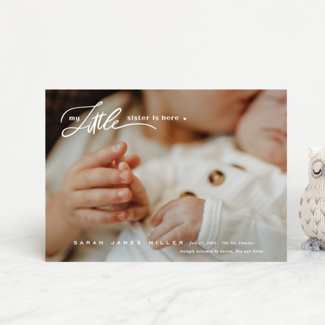 "Sibling intro" - Birth Announcements in Cotton by Creo Study - Front