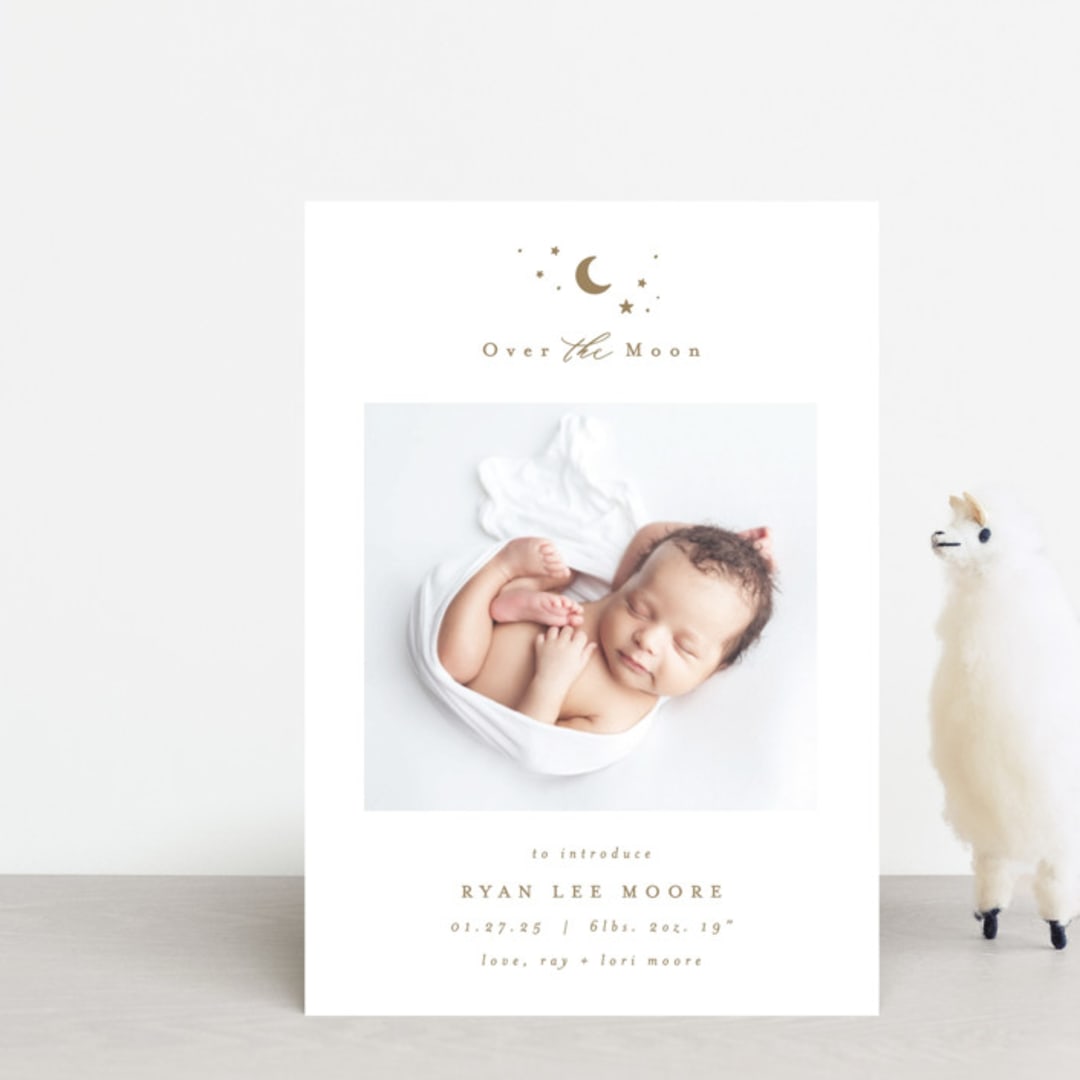 "Over the Moon" - Birth Announcements in Fawn by AK Graphics - Front