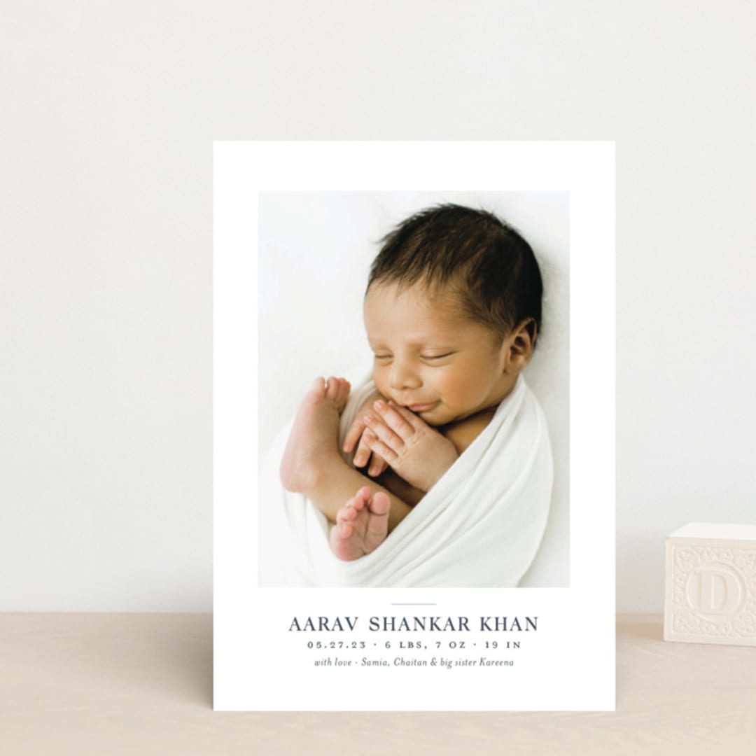 "Curator" - Birth Announcements in Denim by Megan Davis - Front