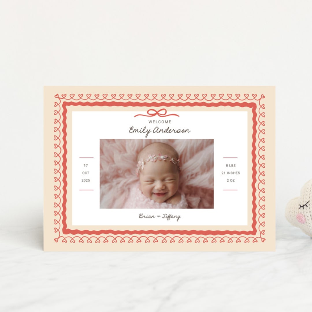 "Vintage Love Bow" - Birth Announcements in Latte by Kartika Paramita - Front