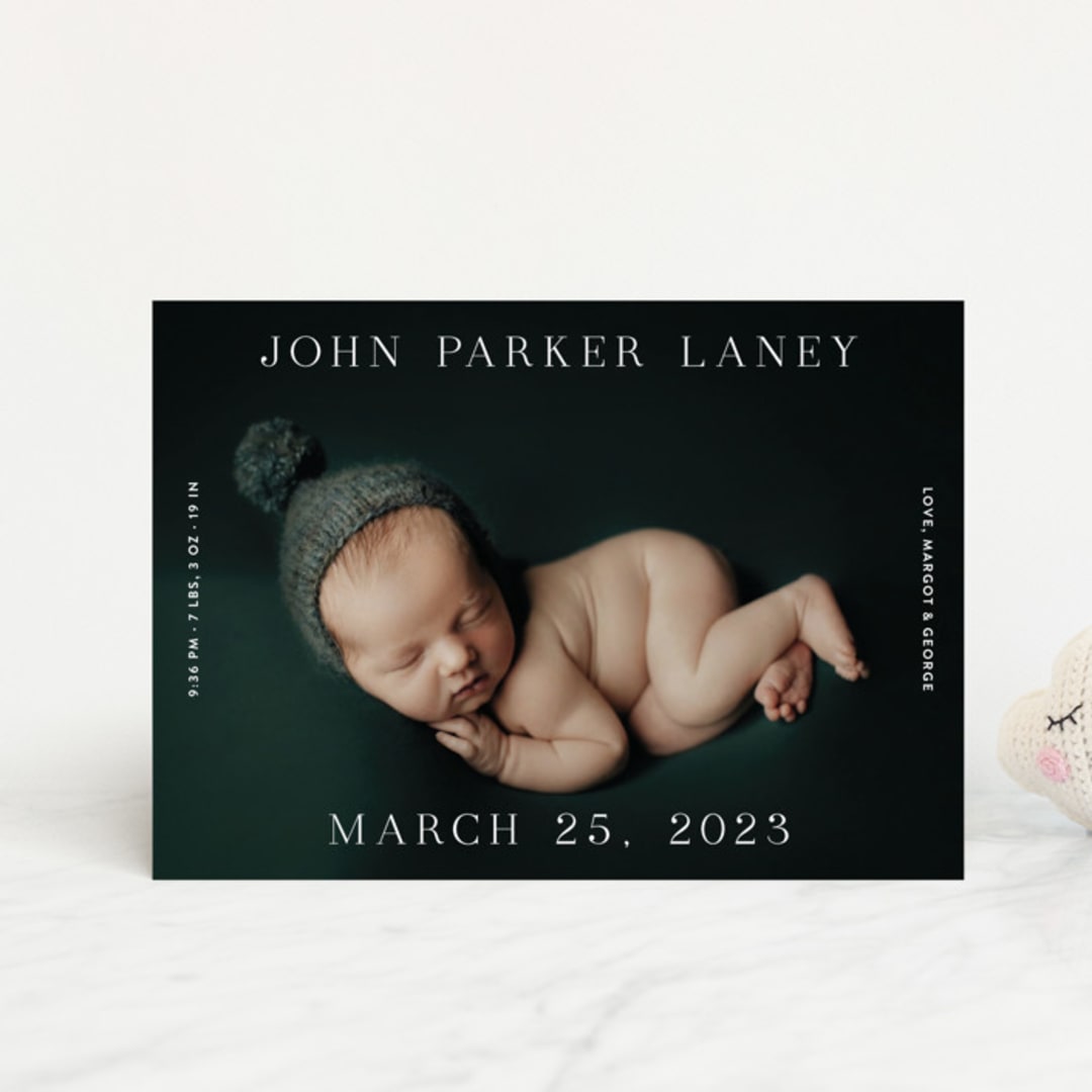 "Typeset" - Birth Announcements in Cotton by Megan Davis - Front