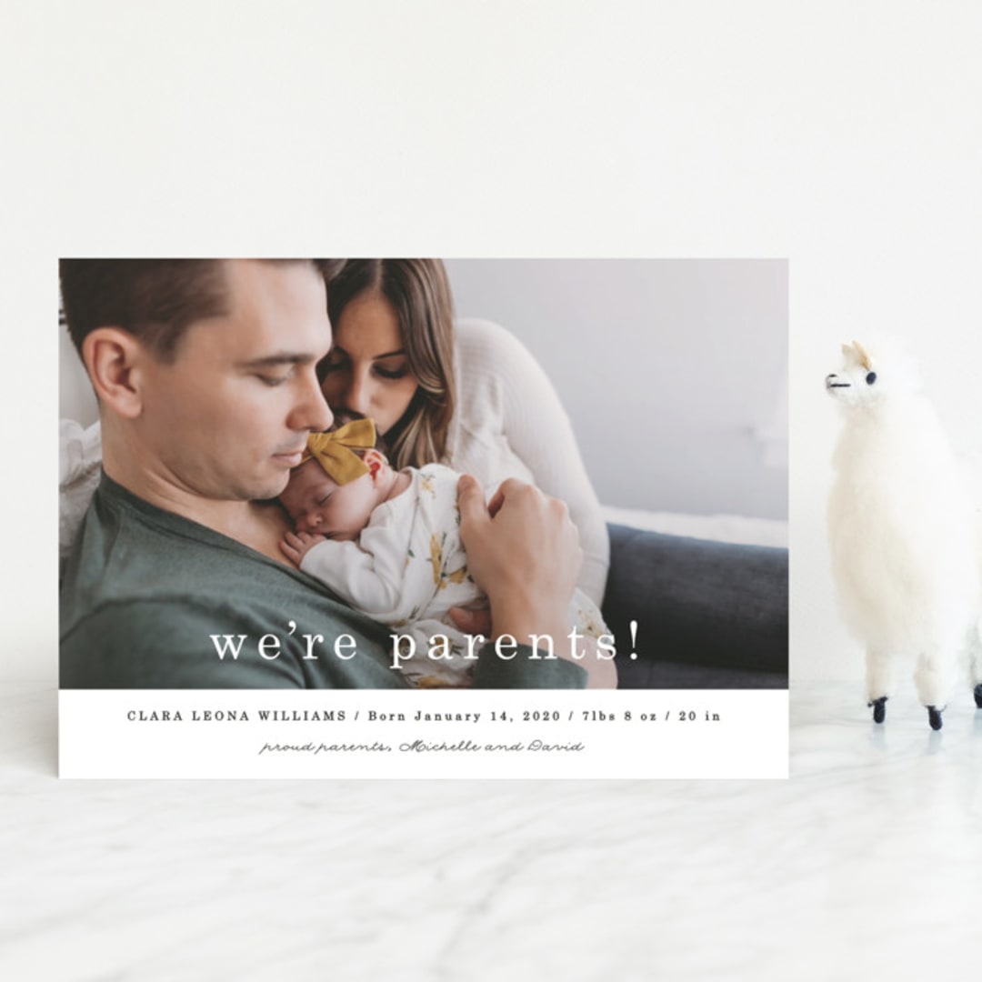 "We're Parents" - Birth Announcements in Cotton by Maria Hilas-Louie - Front