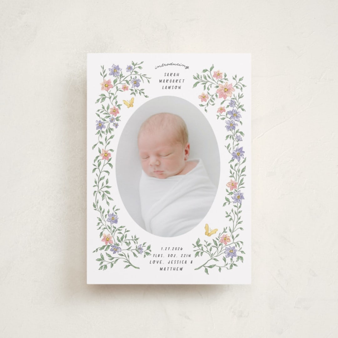 "Tiny Flowers" - Birth Announcements in Garden by Grae - Front