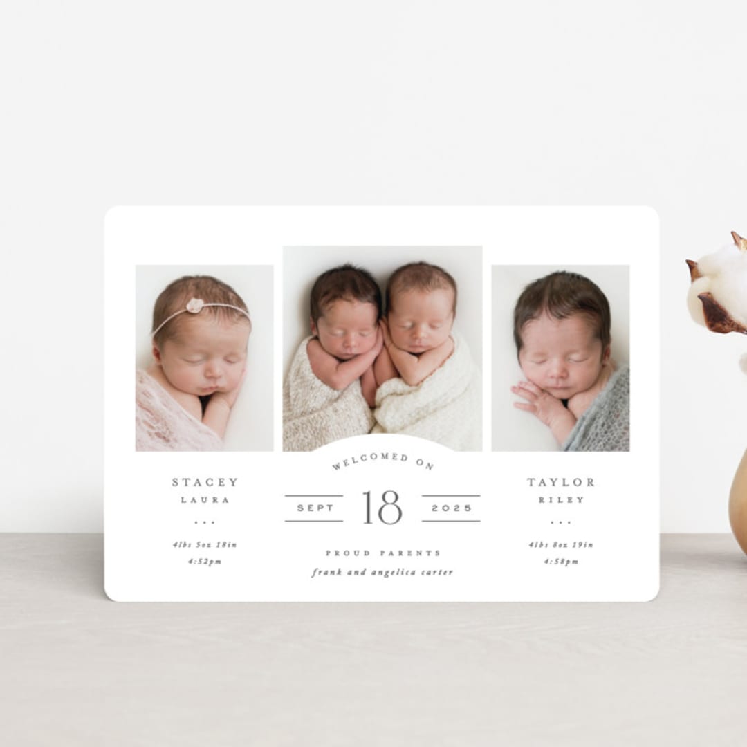 "Twinsies" - Birth Announcements in Slate by Hooray Creative - Front