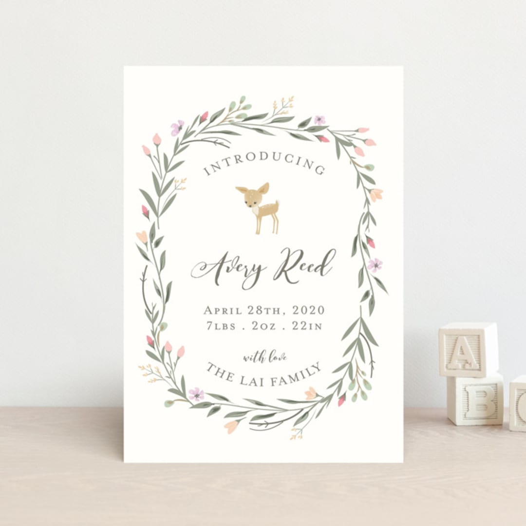 "Little Deer" - Birth Announcements in Ivory by Susan Moyal - Front