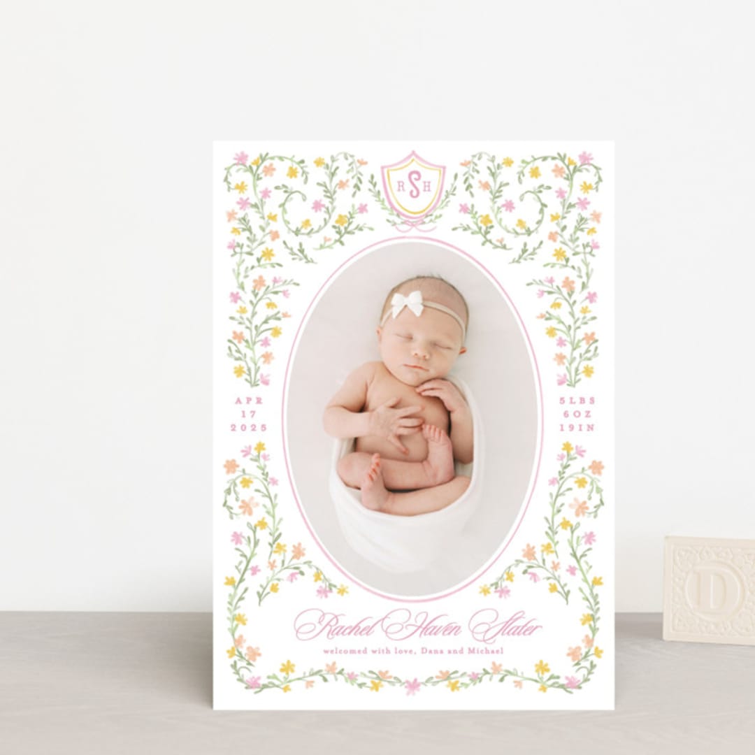 "Cottagecore" - Birth Announcements in Cotton Candy by Creo Study - Front