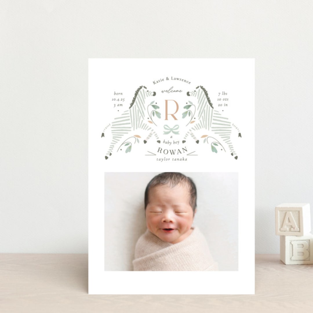 "Hearts and Stripes" - Birth Announcements in Seafoam by Griffinbell Paper Co. - Front