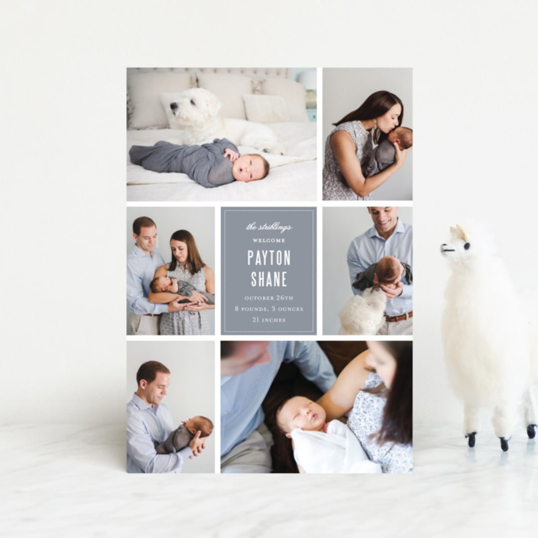 "Distinguished" - Birth Announcements in Graphite by Sara Hicks Malone - Front