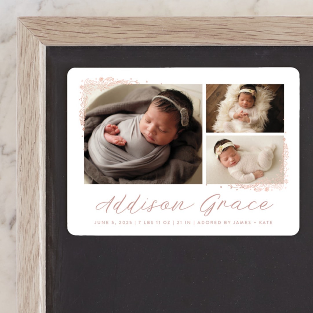 "Delicate Collage" - Birth Announcements in Burnt Rose by Amy Payne - Front