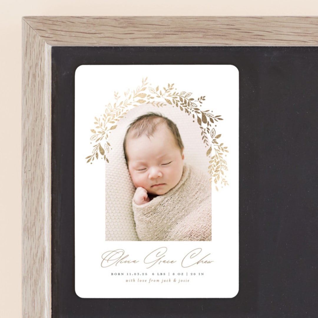 "Floral Arch" - Birth Announcements in Fawn by Susan Zinader - Front