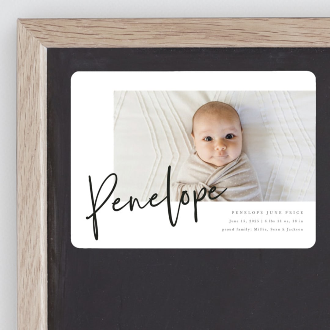 "Clean Lines" - Birth Announcements in Blackboard by Amy Payne - Front
