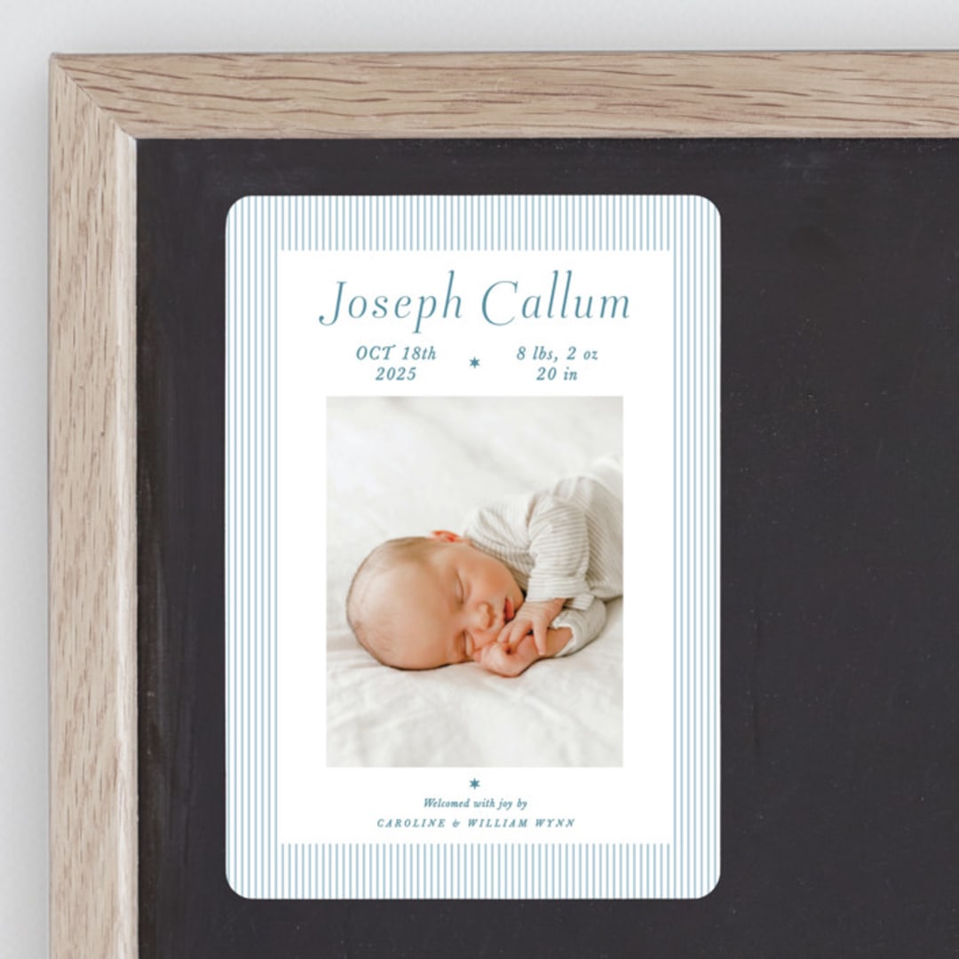 "Sweet Stripes" - Birth Announcements in Baby Blue by Alston Foster - Front