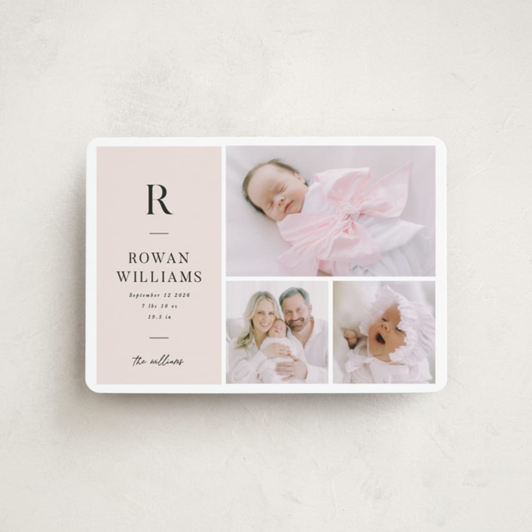 "Monogram Block" - Birth Announcements in Blush by Robert and Stella - Front