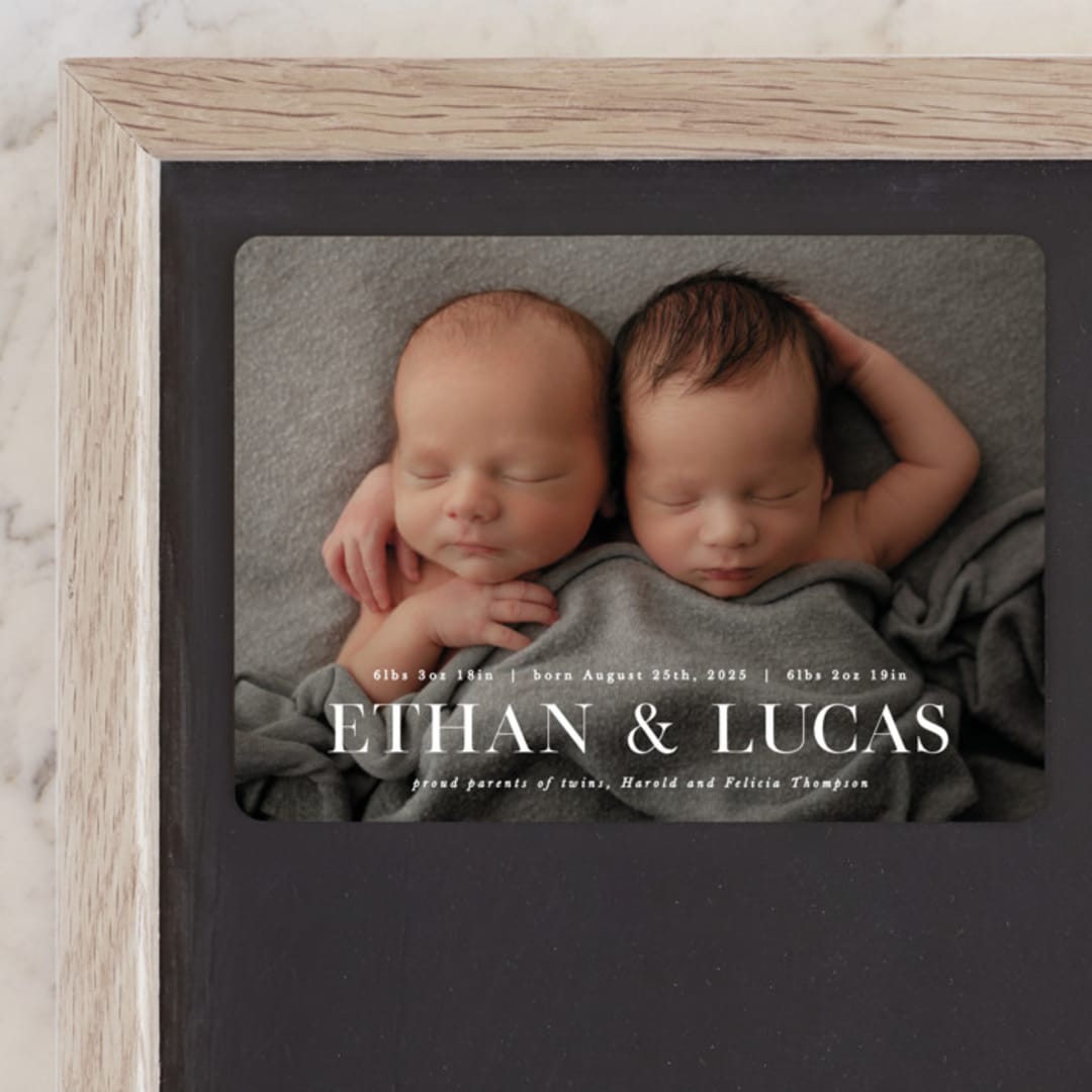 "Double Take" - Birth Announcements in Baby Powder by Hooray Creative - Front
