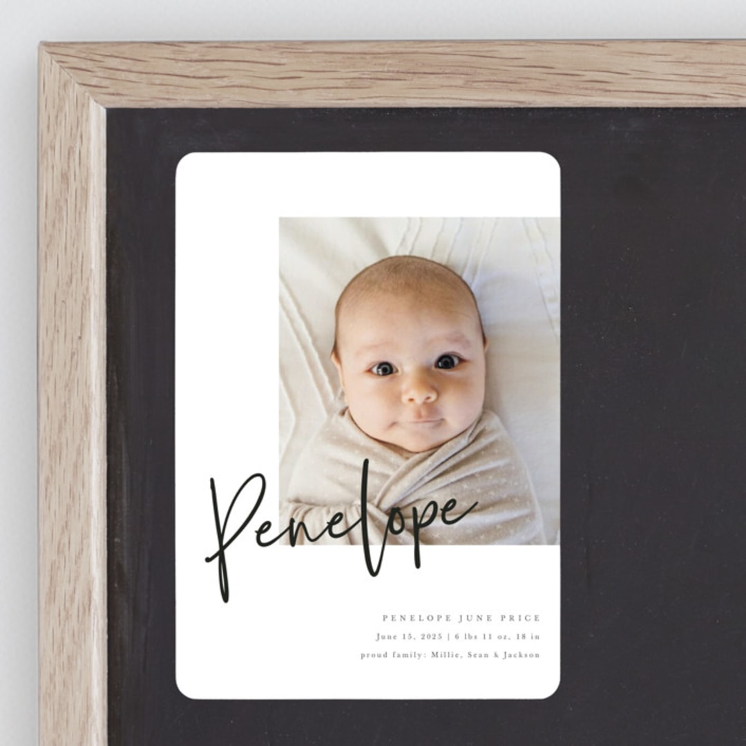 "Clean Lines" - Birth Announcements in Blackboard by Amy Payne - Front
