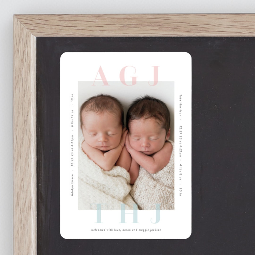 "Cuddle Bugs" - Birth Announcements in Blush by Lauren Chism - Front