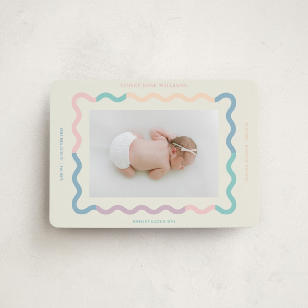 "Wavy Pastel Frame" - Birth Announcements in Cream by Baumbirdy - Front