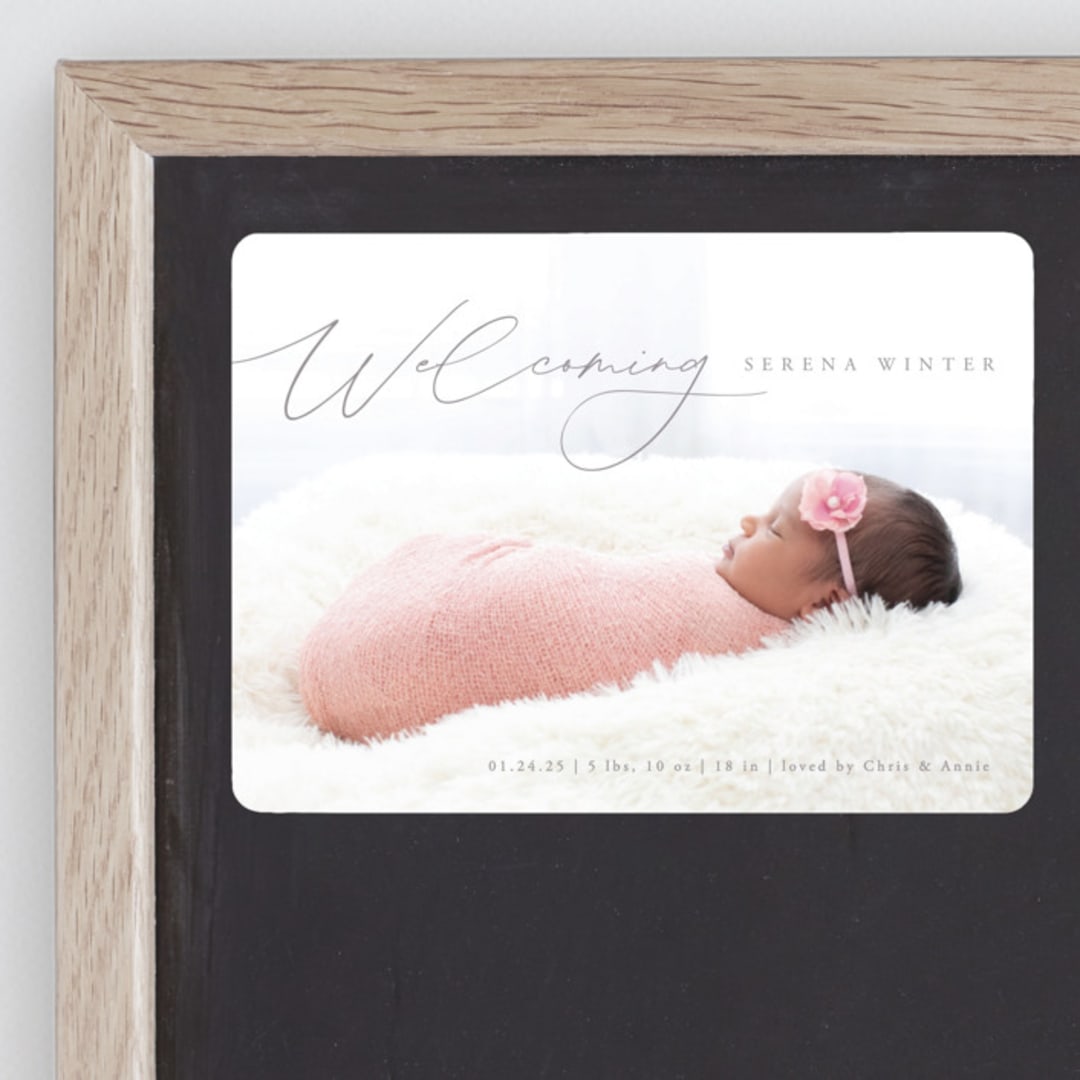 "Delightful Welcome" - Birth Announcements in Gravel by Olivia Raufman - Front