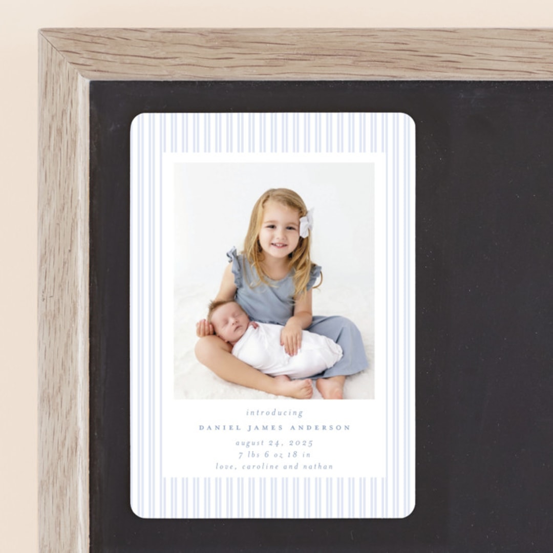 "Pinstripe Frame" - Birth Announcements in Sky by Jennifer Holbrook - Front
