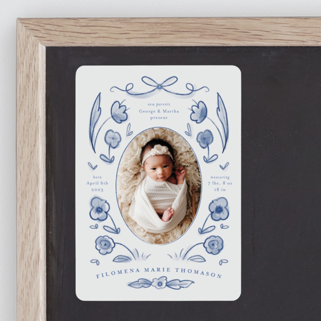 "Painted Flowers" - Birth Announcements in Delft Blue by Ani Somi - Front