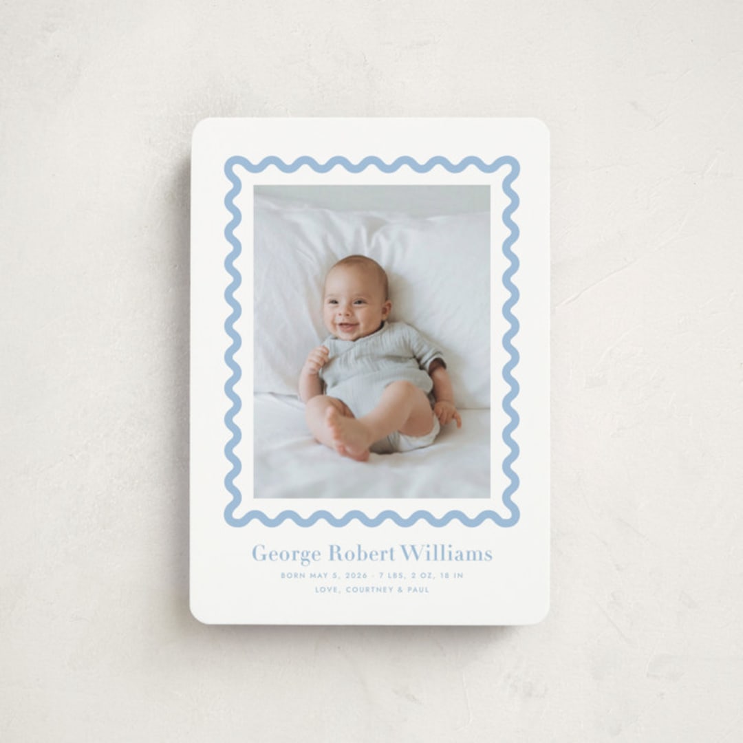 "Ric Rac" - Birth Announcements in Bluebell by Megan Davis - Front