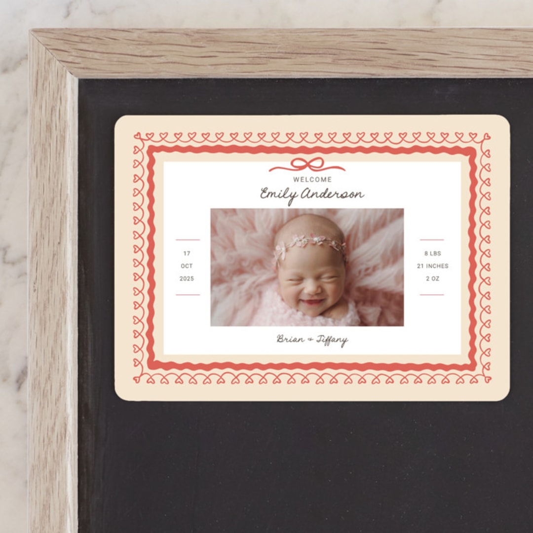 "Vintage Love Bow" - Birth Announcements in Latte by Kartika Paramita - Front