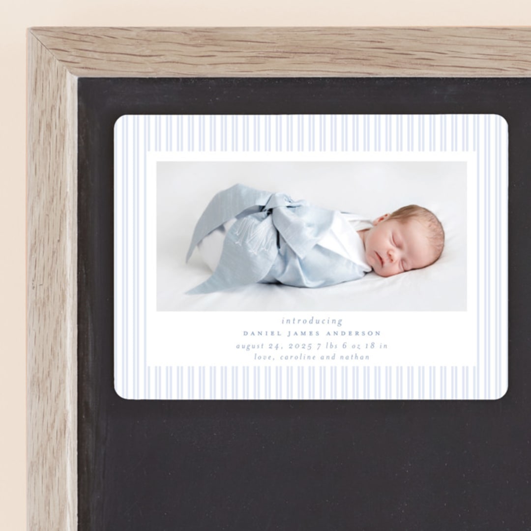 "Pinstripe Frame" - Birth Announcements in Sky by Jennifer Holbrook - Front
