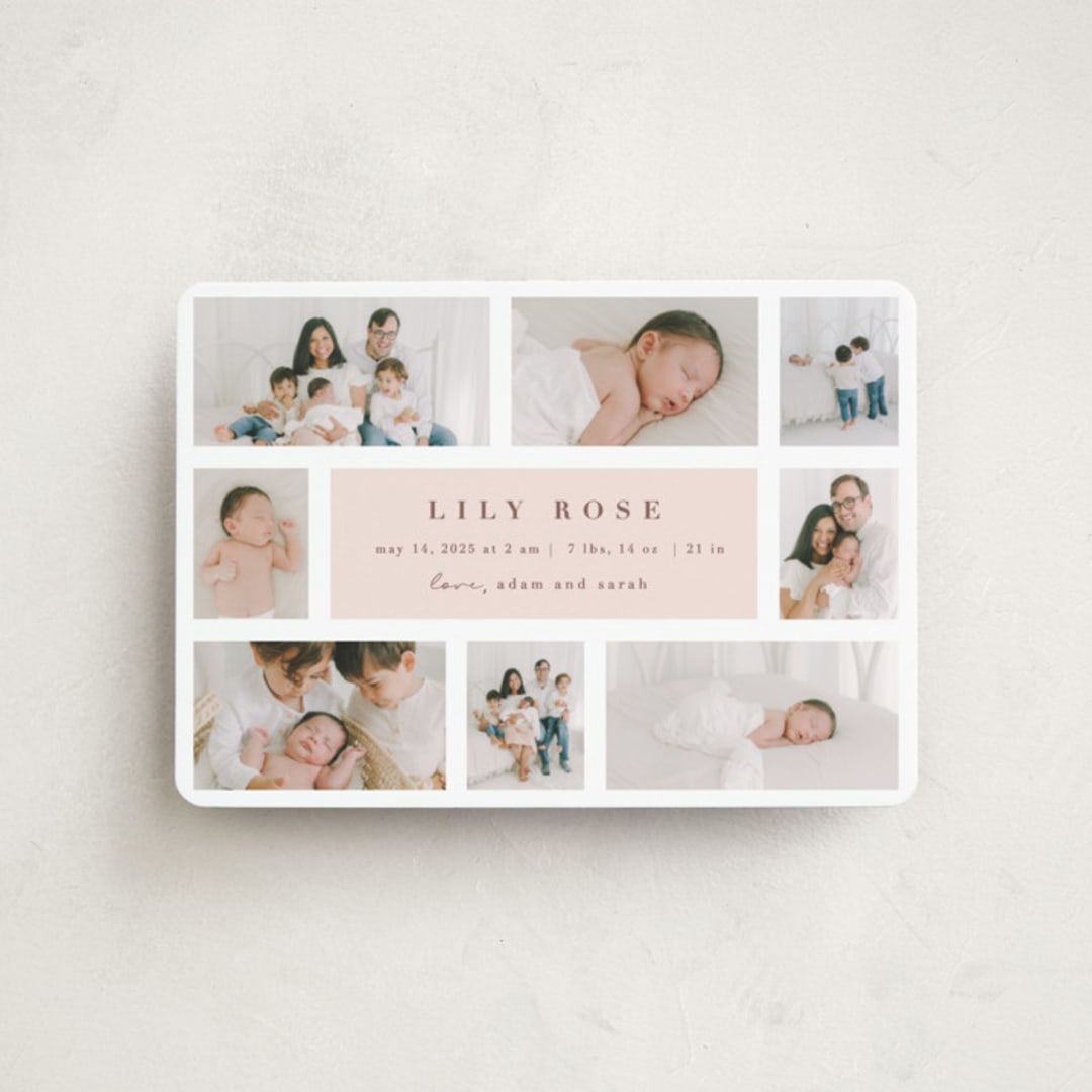 "Family Album" - Birth Announcements in Blush by Maria Alou - Front
