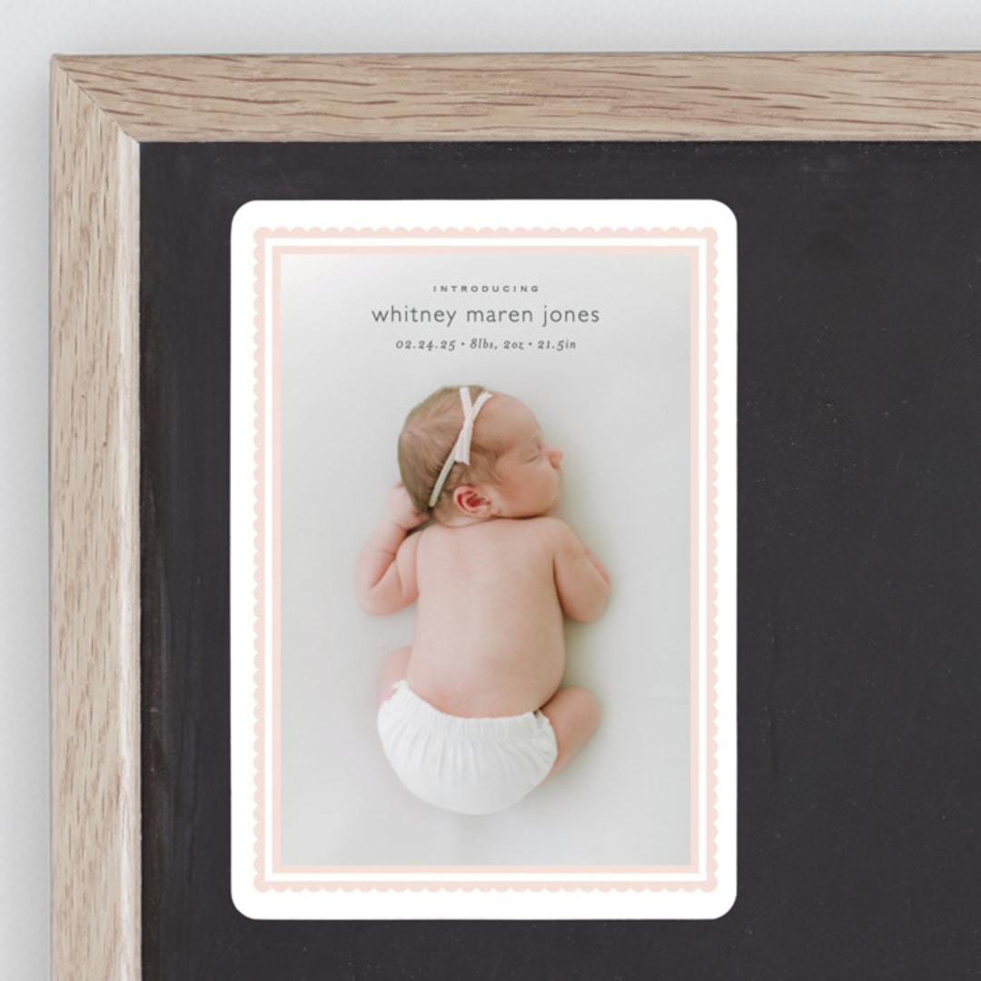 "Scalloped Border" - Birth Announcements in Baby Blush by Carolyn MacLaren - Front