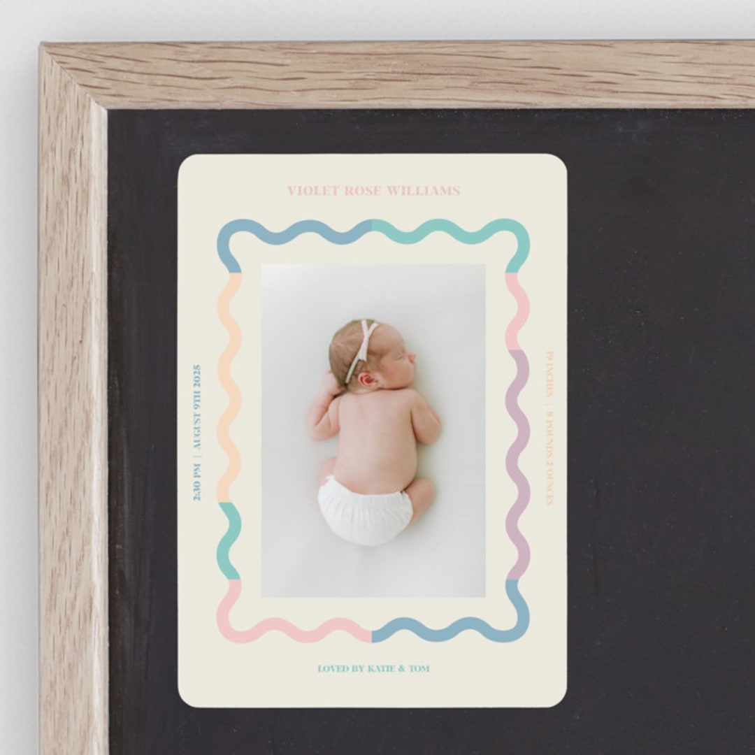 "Wavy Pastel Frame" - Birth Announcements in Cream by Baumbirdy - Front