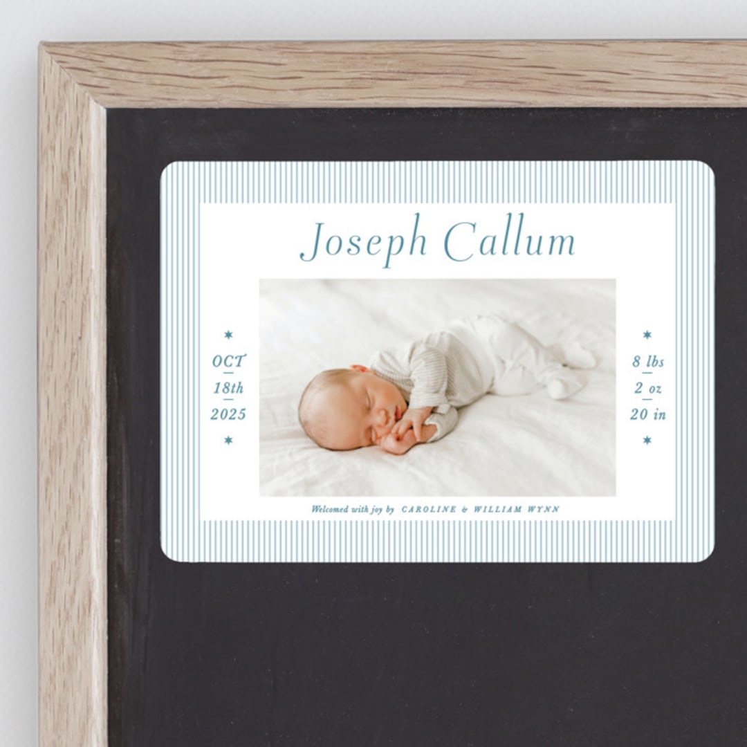 "Sweet Stripes" - Birth Announcements in Baby Blue by Alston Foster - Front