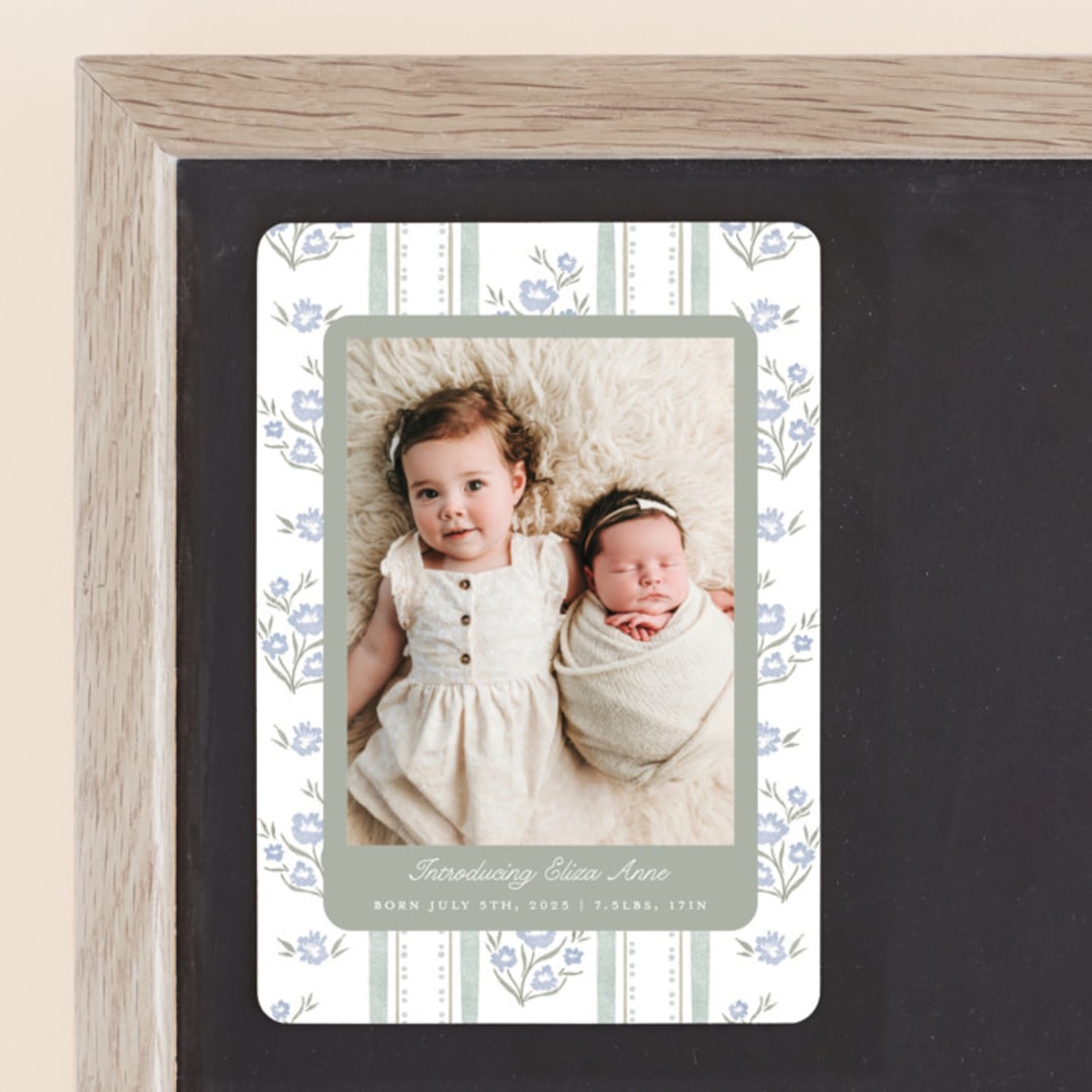 "Cottage Watercolor Ribbon" - Birth Announcements in Periwinkle by Jackie Crawford - Front