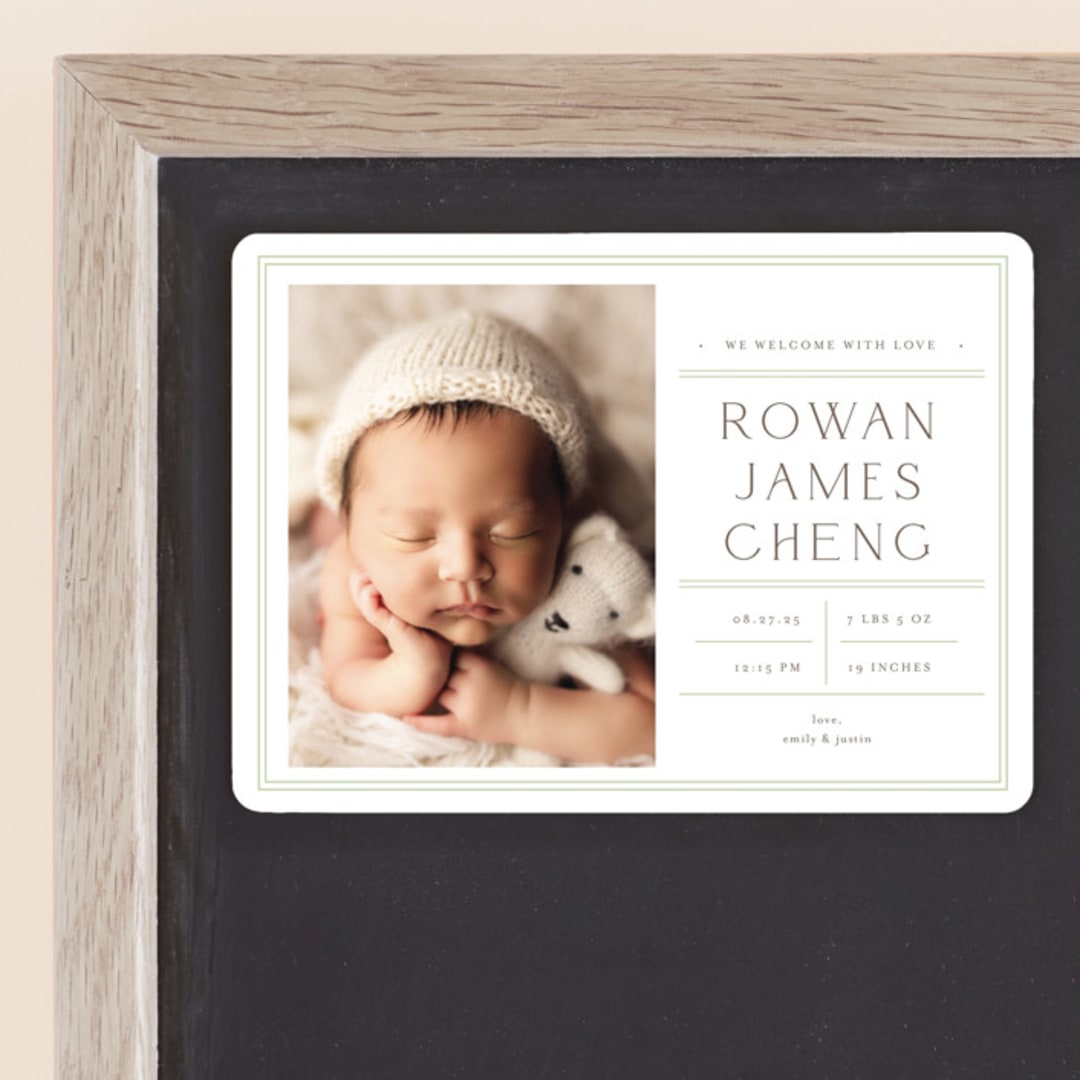 "Birth Stats Label" - Birth Announcements in Lime by Shirley Lin Schneider - Front