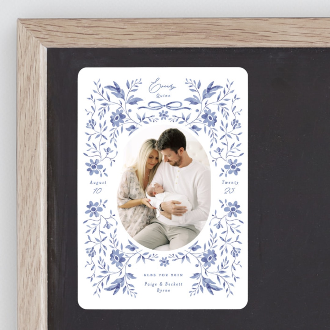 "Daisy Toile" - Birth Announcements in Bluebird by Susan Zinader - Front