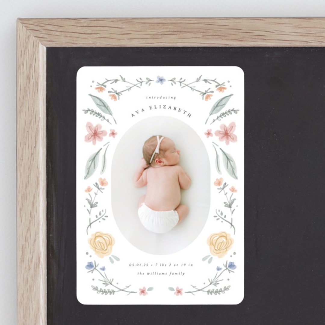 "Le Jardin" - Birth Announcements in Meadow by Emily Sabol Goss - Front