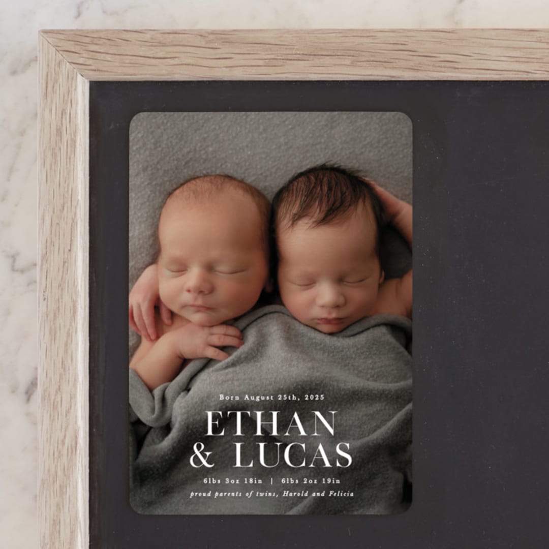 "Double Take" - Birth Announcements in Baby Powder by Hooray Creative - Front