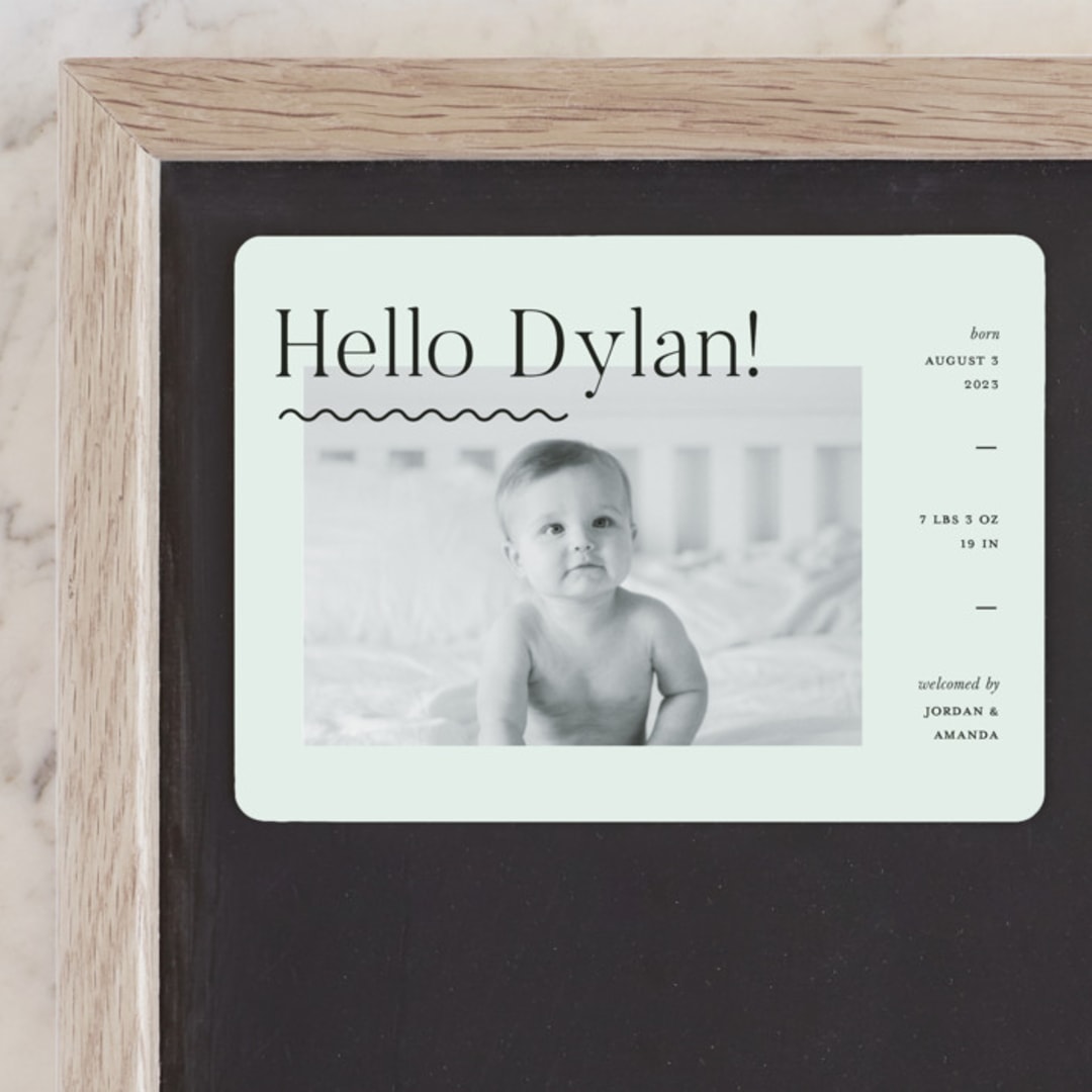 "Wavy Hello" - Birth Announcements in Moss by Pixel and Hank - Front