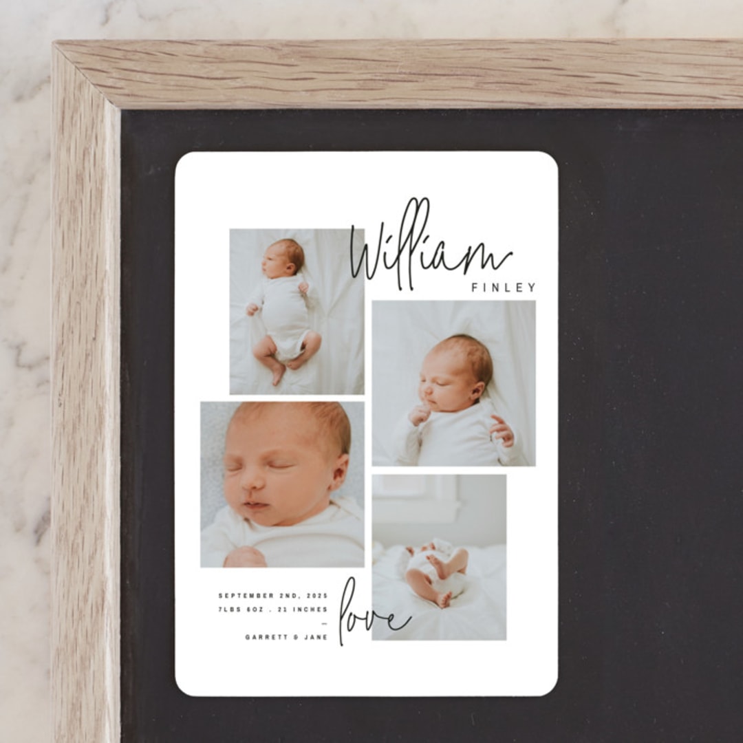 "overjoyed script" - Birth Announcements in Onyx by Lindsay Stetson Thompson - Front