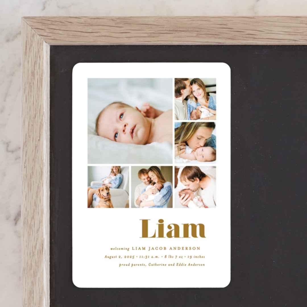 "Bold Arrival" - Birth Announcements in Golden by Ana Sharpe - Front