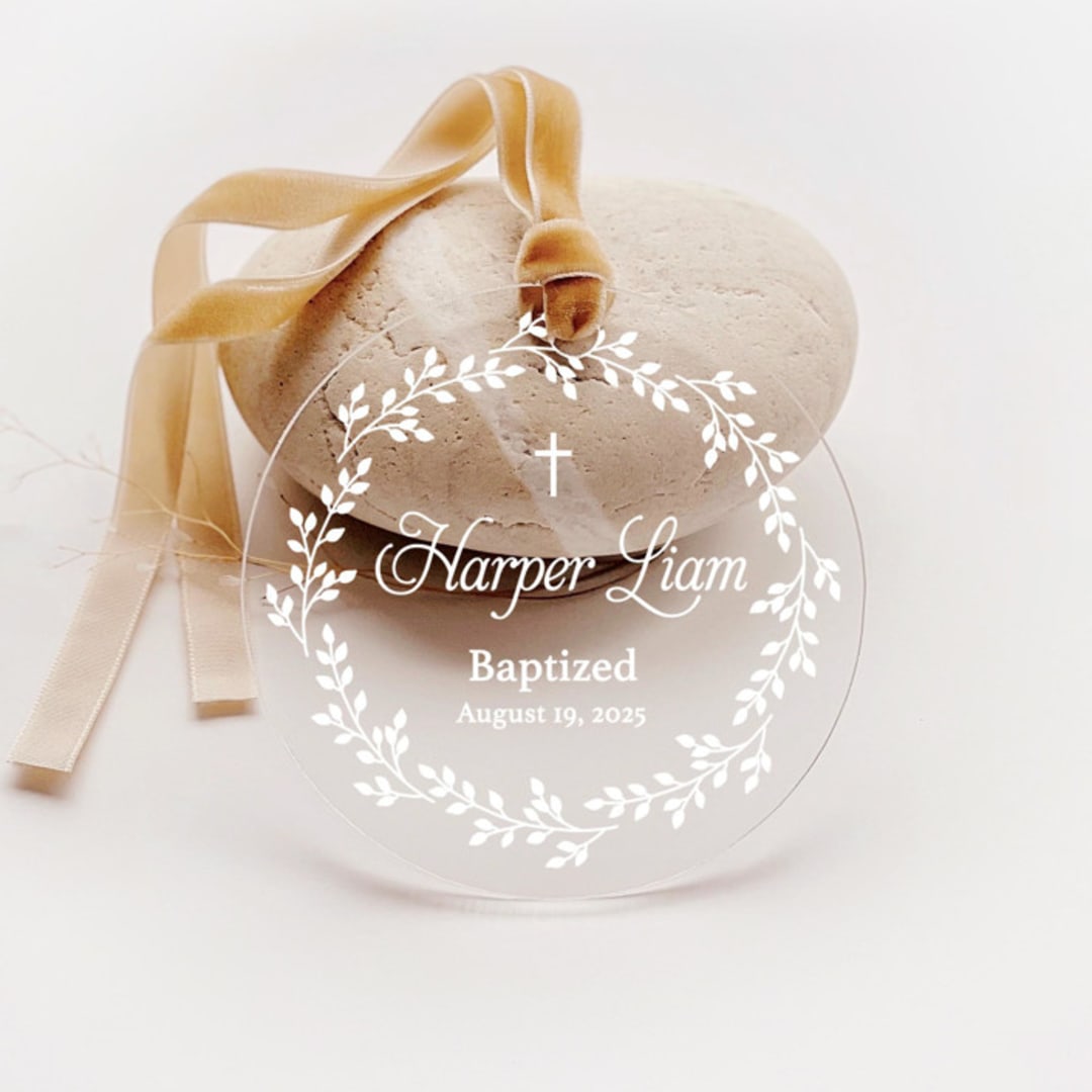 "Personalized Acrylic Baby Baptism First Holy Communion Christening or Dedication Keepsake, Set of 1" - Baby Milestone Signs in white by Iveta Abolina