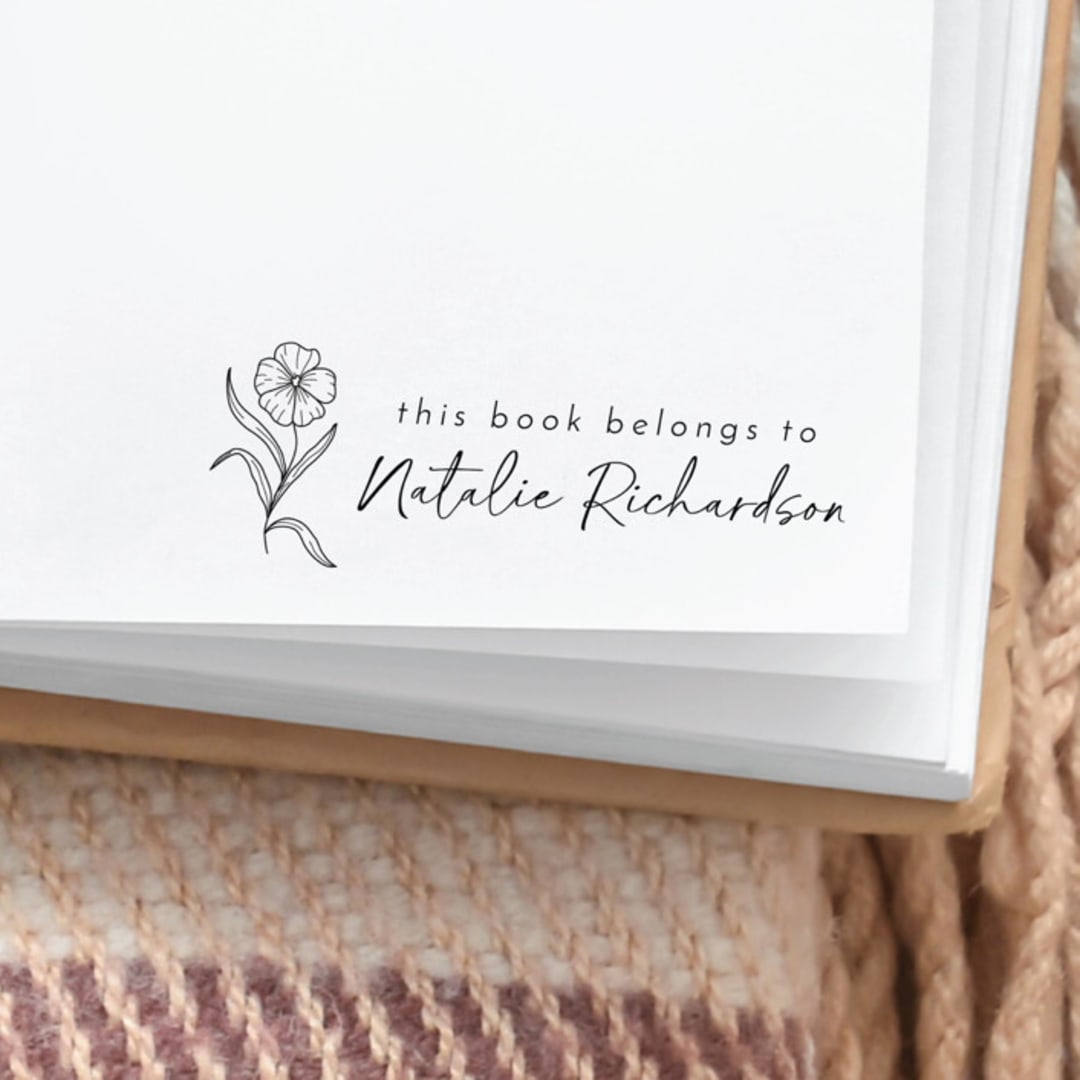 "Custom Name Poppy Book Stamp | Book Lover Gift" - Book Stamp in black by Samantha Malvey