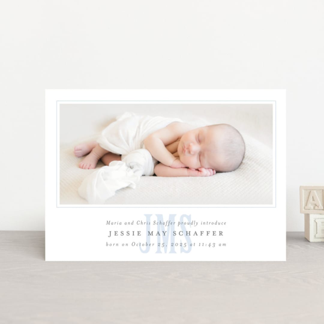 "Classic monogram" - Birth Announcements in Sky by Erin Hodges - Front
