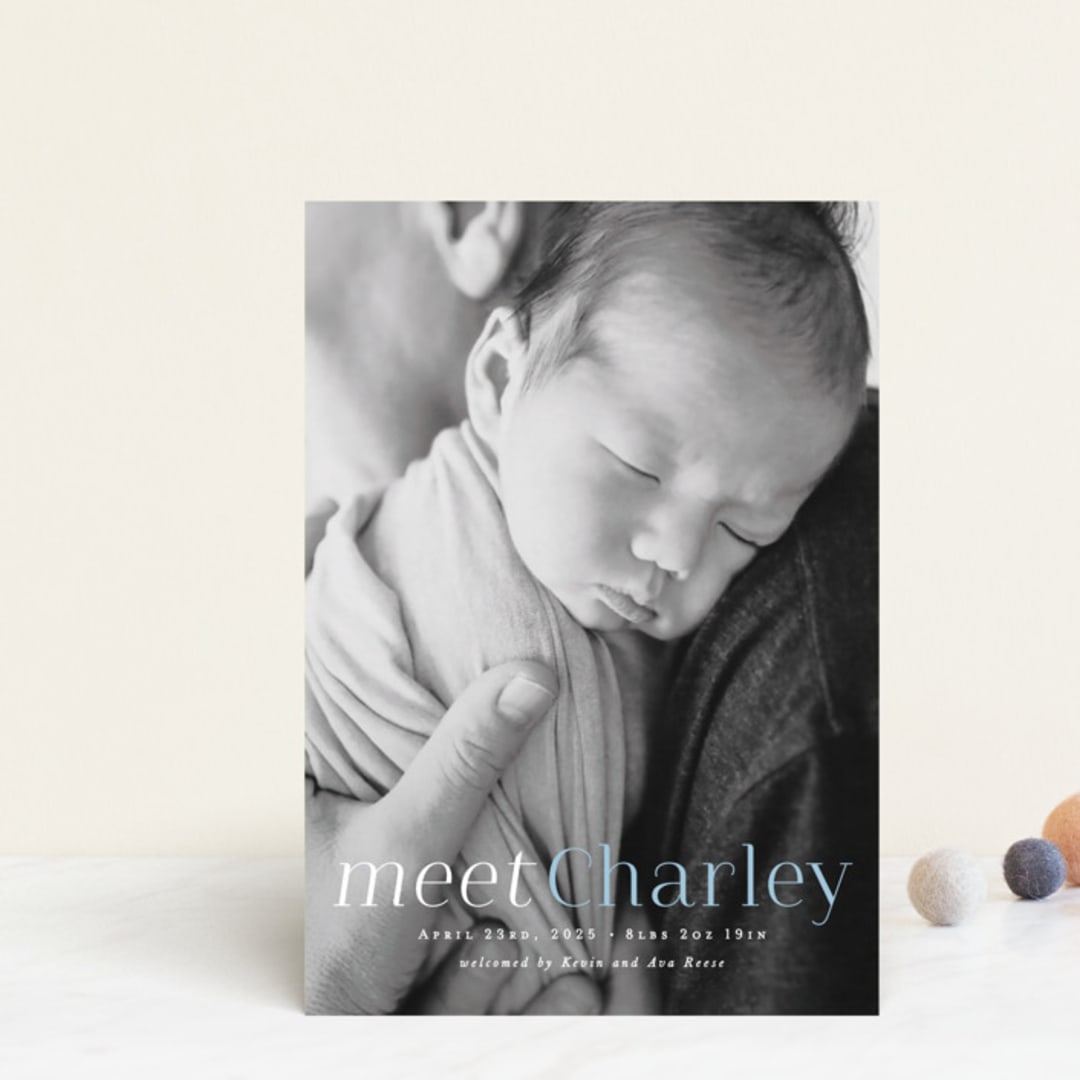 "Meet Charley" - Birth Announcements in Sky Blue by Hooray Creative - Front