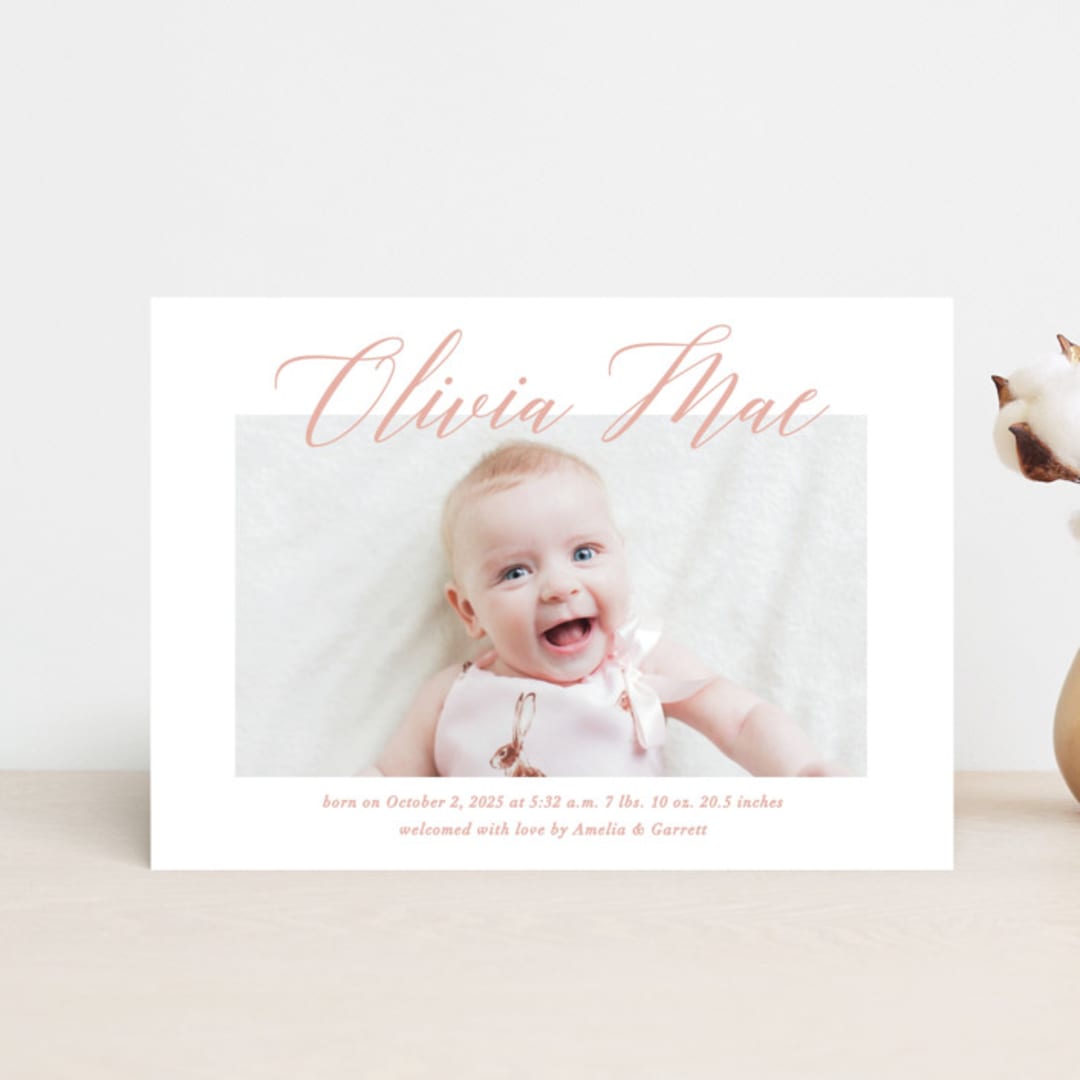 "Sweet Script" - Birth Announcements in Sweet Pea by Jennifer Postorino - Front