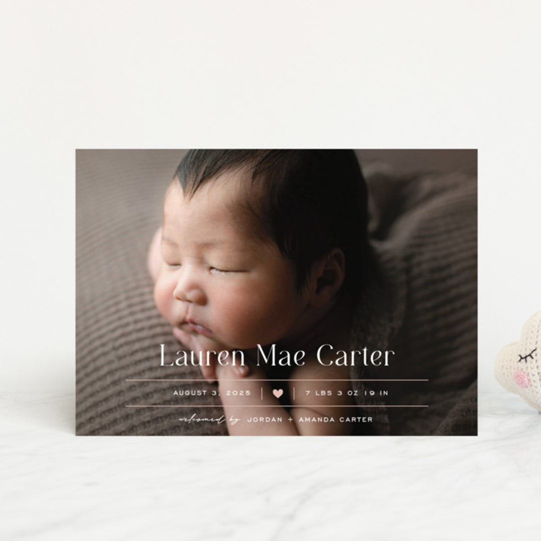 "Heart" - Birth Announcements in Blush by Pixel and Hank - Front