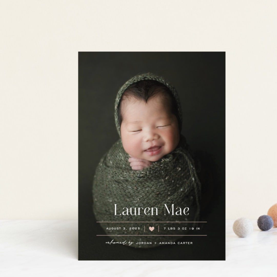 "Heart" - Birth Announcements in Blush by Pixel and Hank - Front