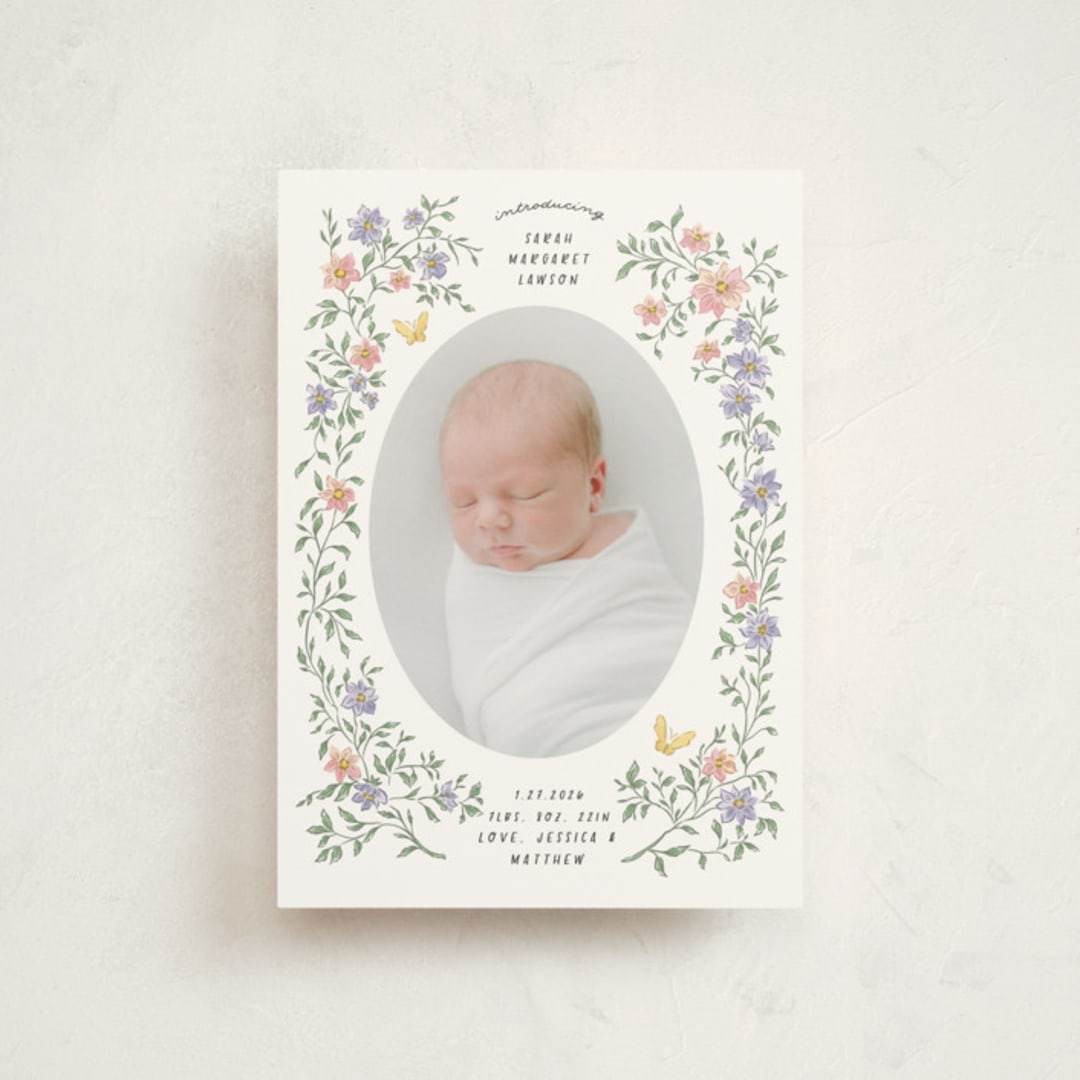 "Tiny Flowers" - Birth Announcements in Garden by Grae - Front