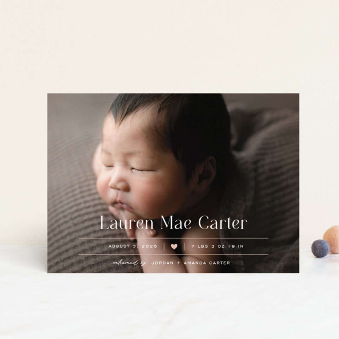 "Heart" - Birth Announcements in Blush by Pixel and Hank - Front
