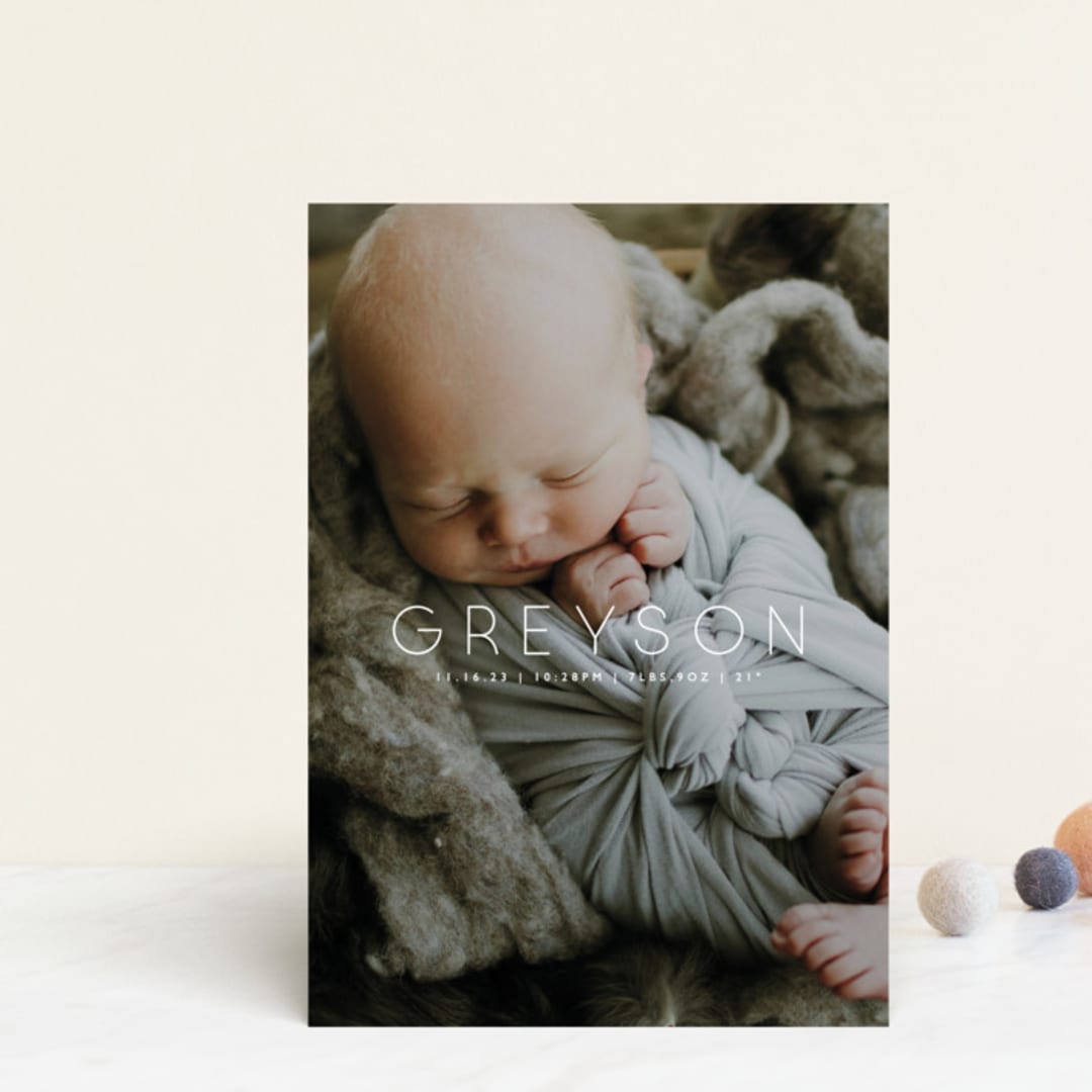 "Essentials" - Birth Announcements in Cloud by Olivia Raufman - Front